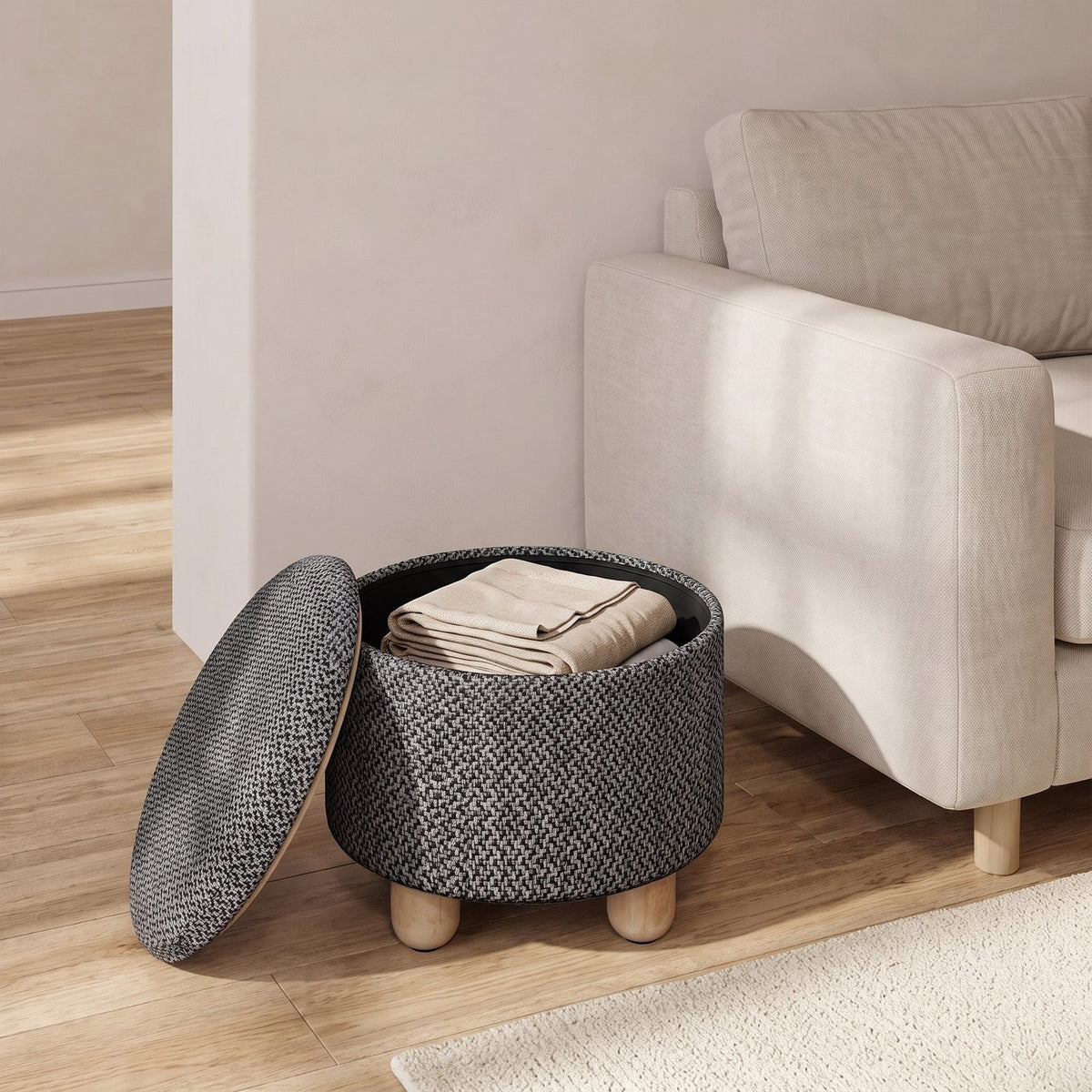 STOOLY | Pouf tabouret coffre rond | Nomaï – mise en situation 2