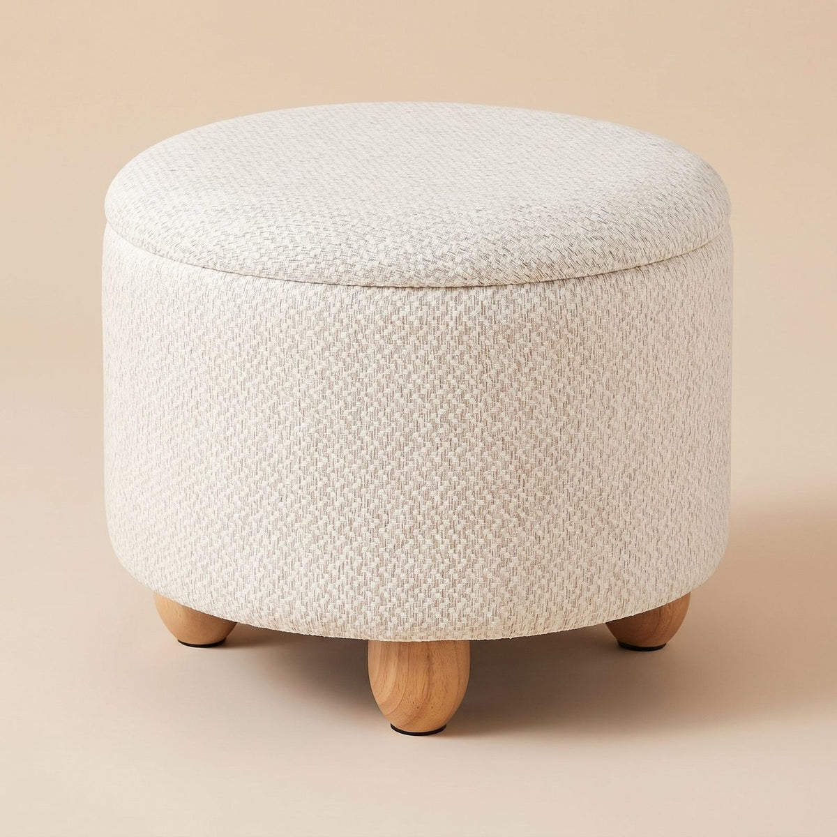 STOOLY | Pouf tabouret coffre rond | Nomaï – blanc crème