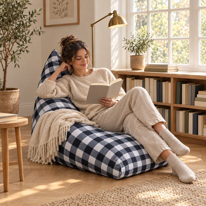 NESTA | Pouf triangle vichy | Nomaï – ambiance 1
